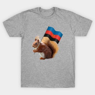 Red Squirrel Holding a Polyamory Pride Flag T-Shirt